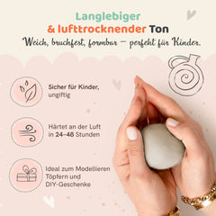 Ton lufttrocknend ohne Brennen – 2 kg Premium Modelliermasse für Kinder & Erwachsene – Töpferton leicht formbar, reißfest & sicher – DIY Bastelton & Keramik Set Geschenk