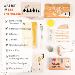 Arlye Crafts Töpferset für Zuhause ohne Brennen – 2 kg lufttrocknender Ton mit Acrylfarben Set, Werkzeug & Anleitung – DIY Keramik Bastelset für Anfänger, Kinder & Erwachsene Geschenk
